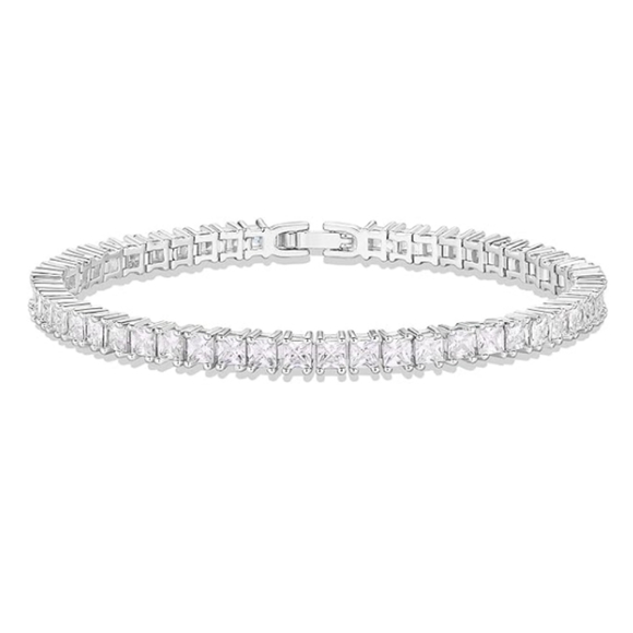 14K Gold Plated Cubic Zirconia Classic Tennis Bracelet In White Gold - Picture 1 of 5